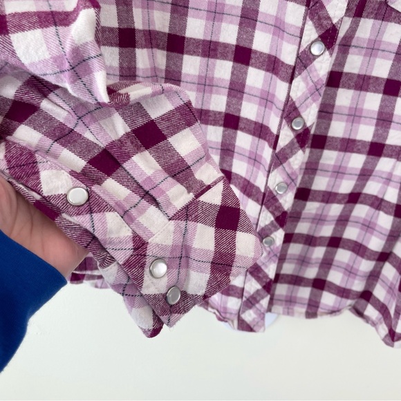 Bit & Bridle Western Gingham Plaid Purple Pearl Snap Long Sleeve Shirt L Large - Picture 3 of 6